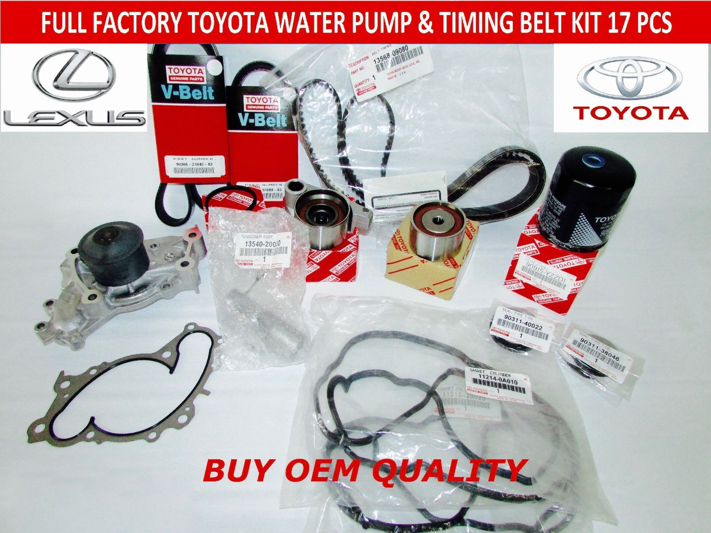 OEM RX300 TOYOTA AVALON GENUINE 17 PCS TIMING BELT KIT 3.0 V6 1MZFE