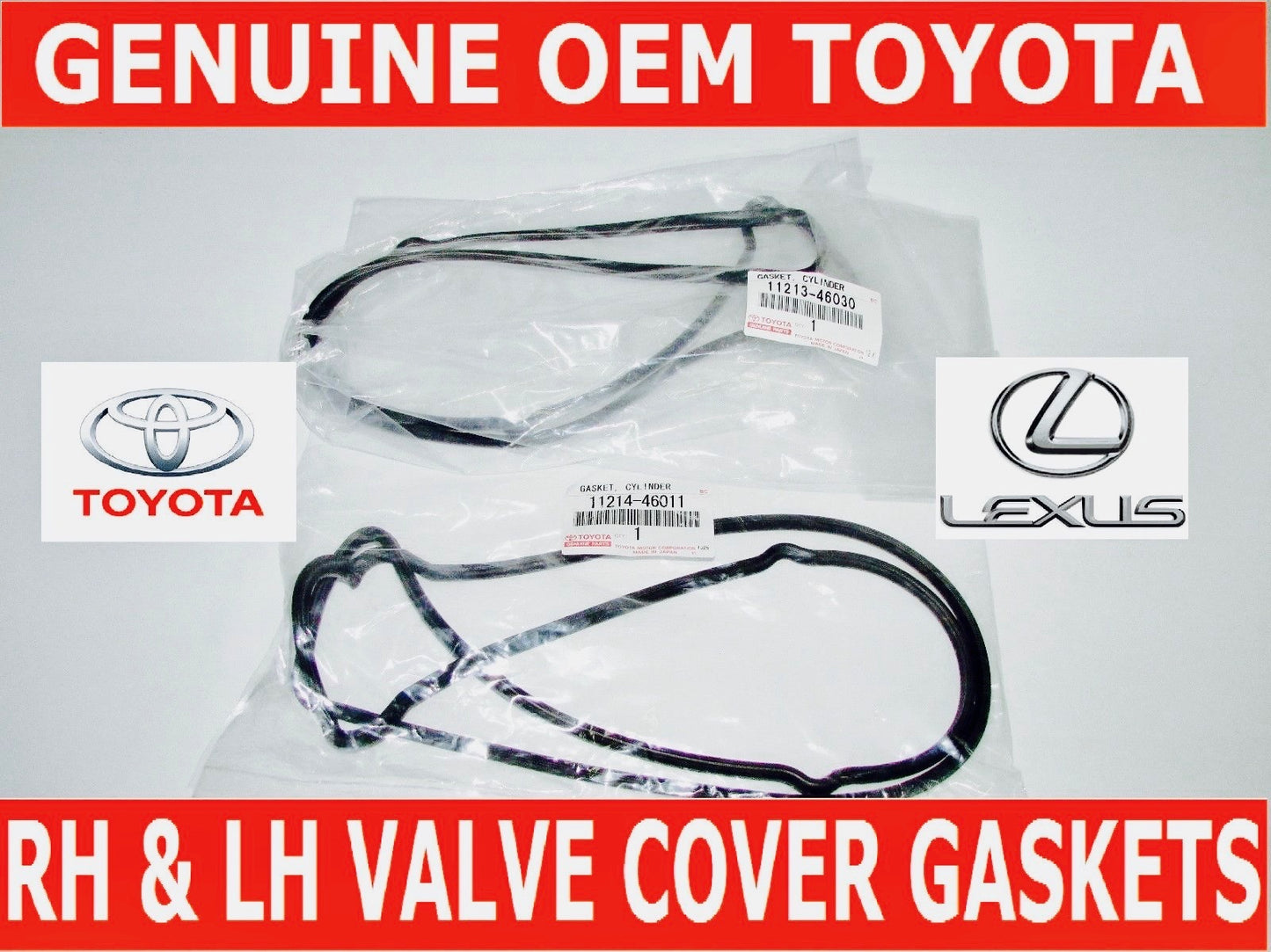 NEW GENUINE LEXUS OEM VALVE COVER GASKET SET RH & LH 11213-46030 11214-46011 2JZ