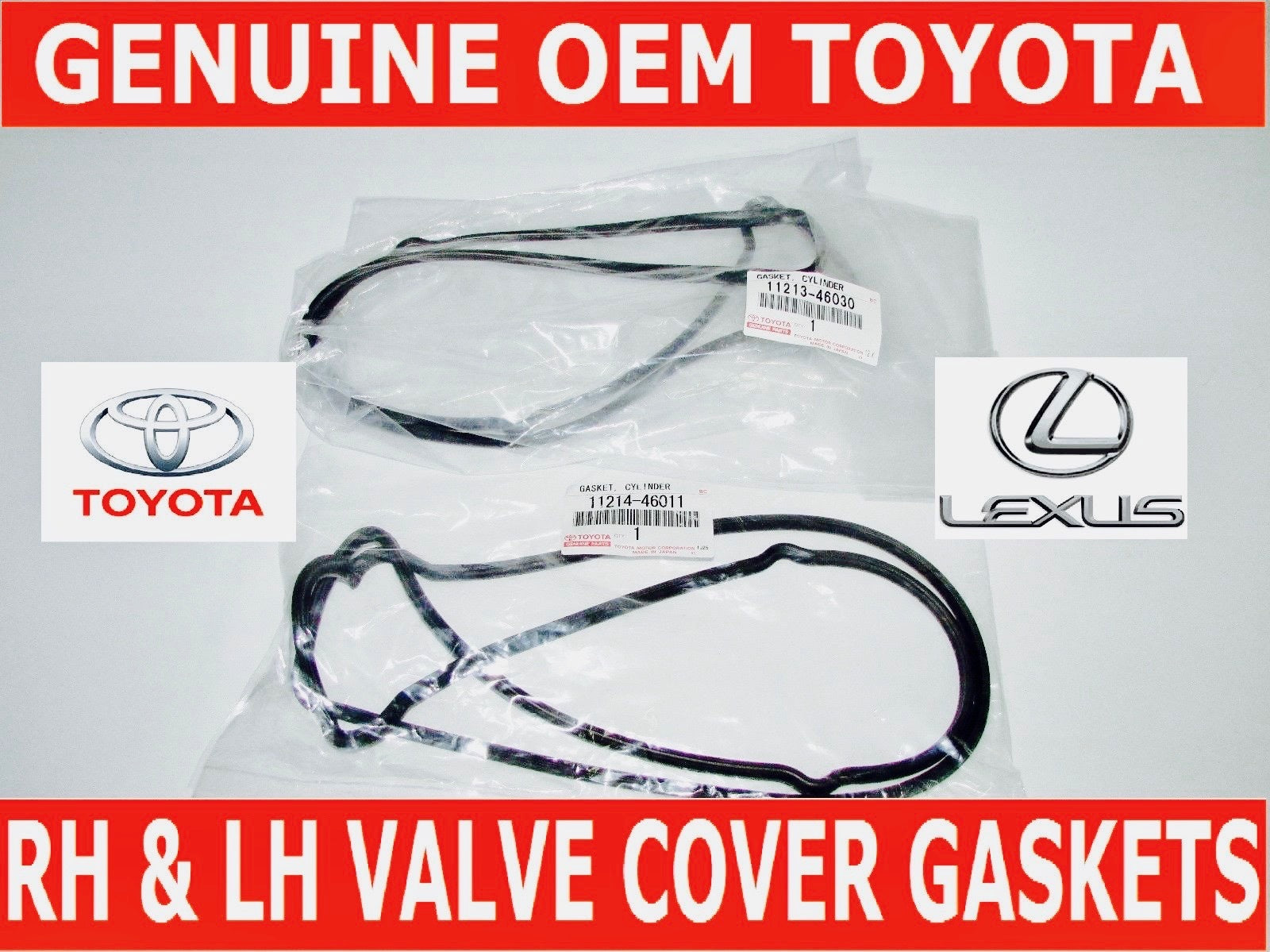 NEW GENUINE LEXUS OEM VALVE COVER GASKET SET RH & LH 11213-46030 11214-46011 2JZ
