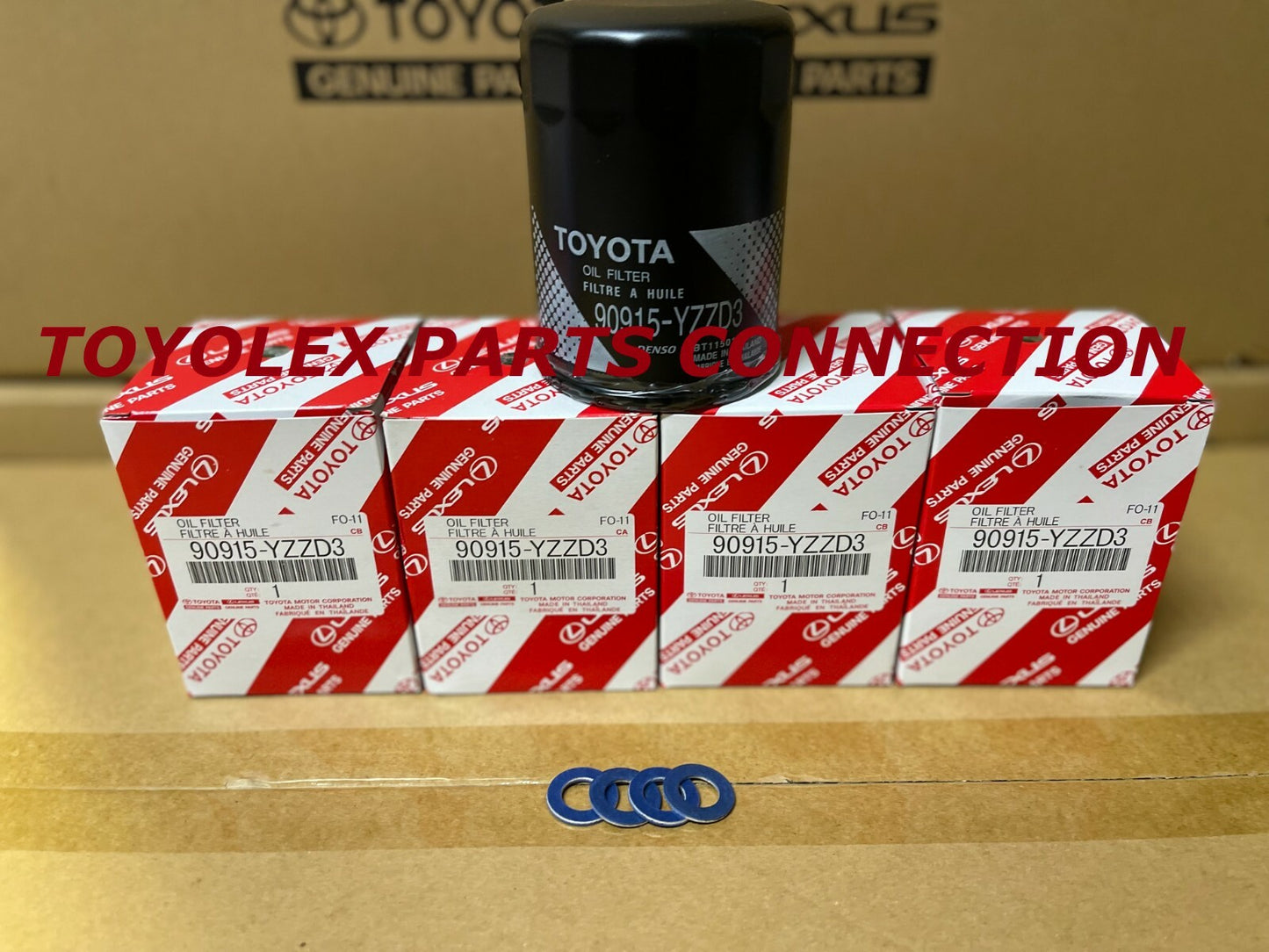GENUINE TOYOTA LEXUS SET OF 4 OIL FILTERS W/ DRAIN PLUG GASKETS (90915-YZZD3)