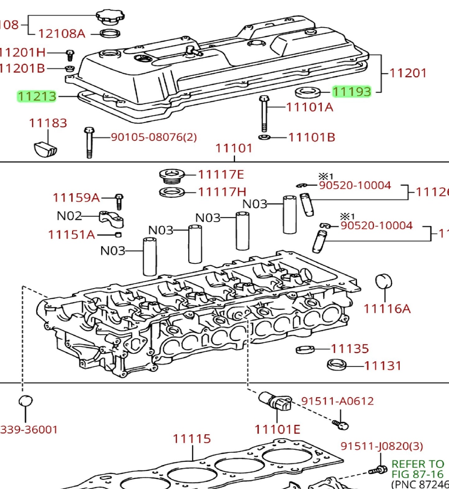 GENUINE TOYOTA 2 & 3RZFE TACOMA VALVE COVER GASKET KIT 11213-75030 & 11193-15010