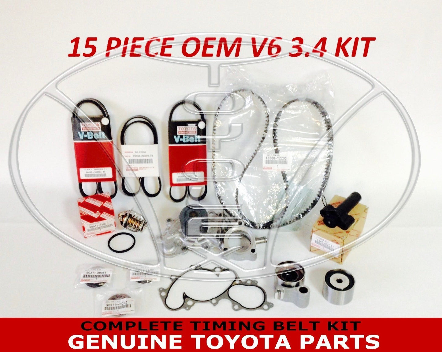 GENUINE TOYOTA 3.4 LITER 5VZFE V6 COMPLETE 17pcs TIMING BELT & PUMP KIT -HOSES