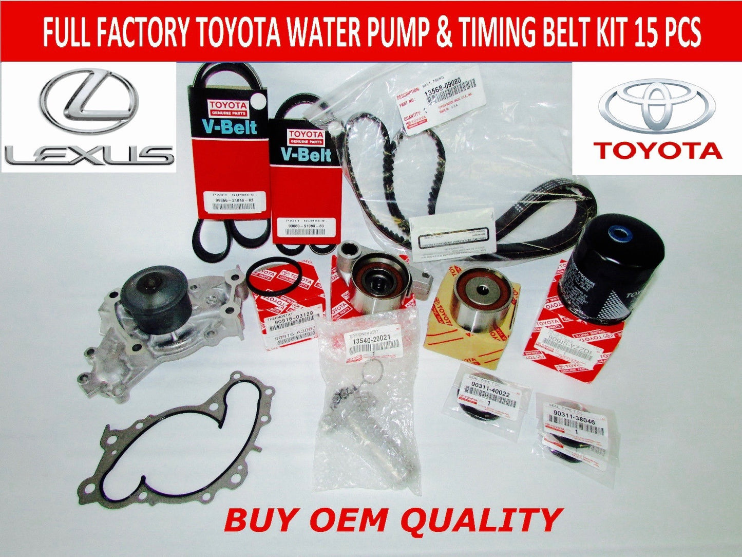 NEW TOYOTA LEXUS FACTORY OEM FULL TIMING & WATER PUMP KIT 3.0 1MZFE