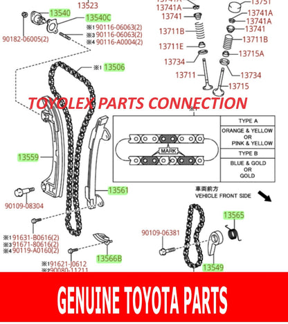 TOYOTA 2AZFE - 2.4 16-VALVE FACTORY TIMING CHAIN KIT- SEE DIAGRAM