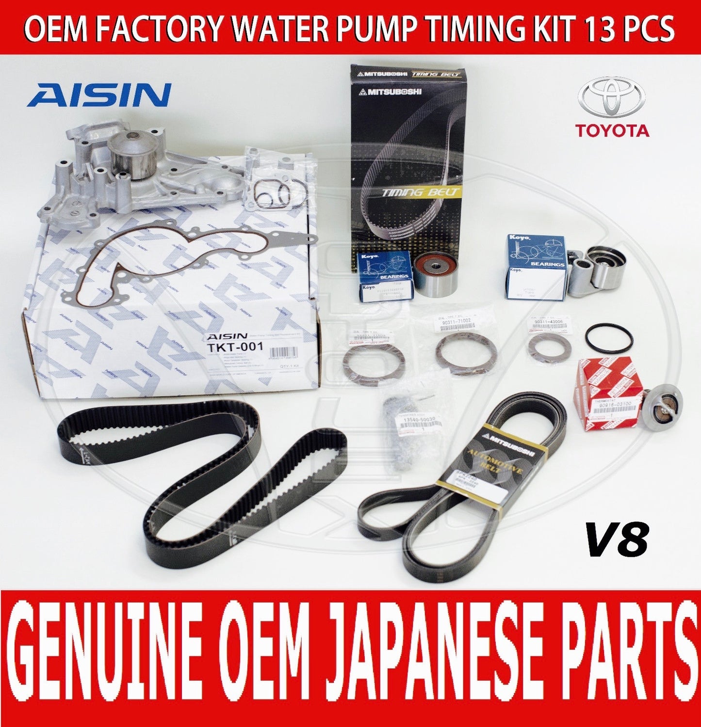 NEW OEM LEXUS LS430 01-06 COMPLETE 15 PCS TIMING BELT KIT W/ WATER PUMP