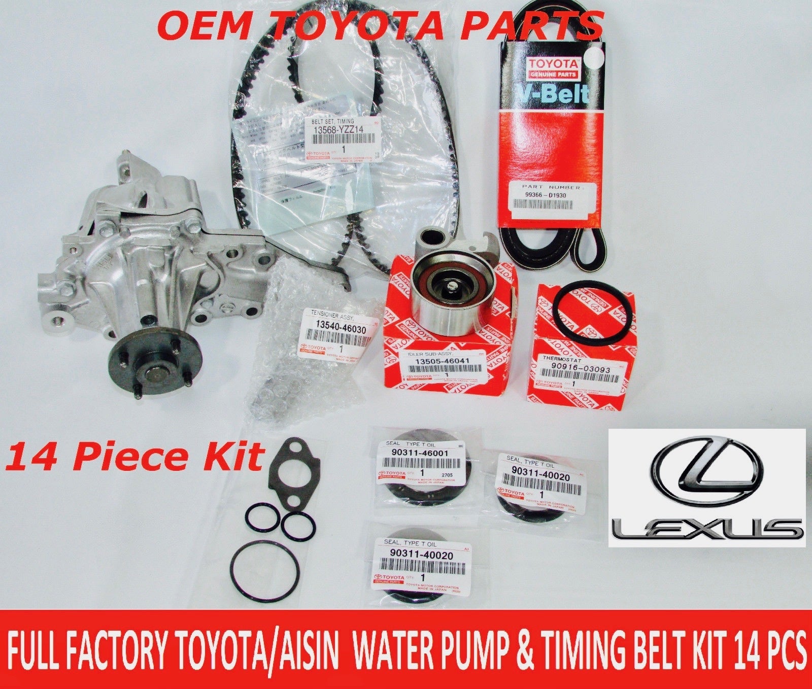 NEW LEXUS GS300 IS300 98 - 05 FULL FACTORY TOYOTA 14 Pcs TIMING BELT KIT W PUMP