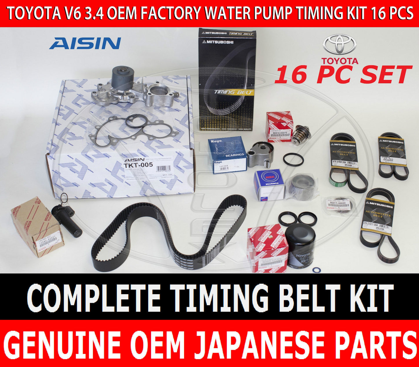 NEW OEM TOYOTA 4RUNNER 96 - 02 3.4 V6 5VZ AISIN 16pc TIMING BELT WATER PUMP KIT