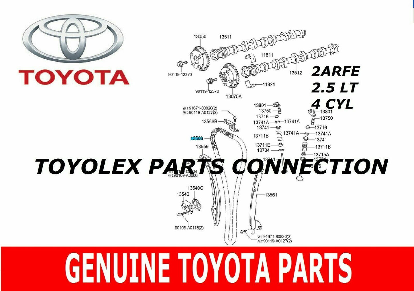 TOYOTA 2AZFE - 2.4 16-VALVE FACTORY TIMING CHAIN KIT & AISIN PUMP- SEE DIAGRAM