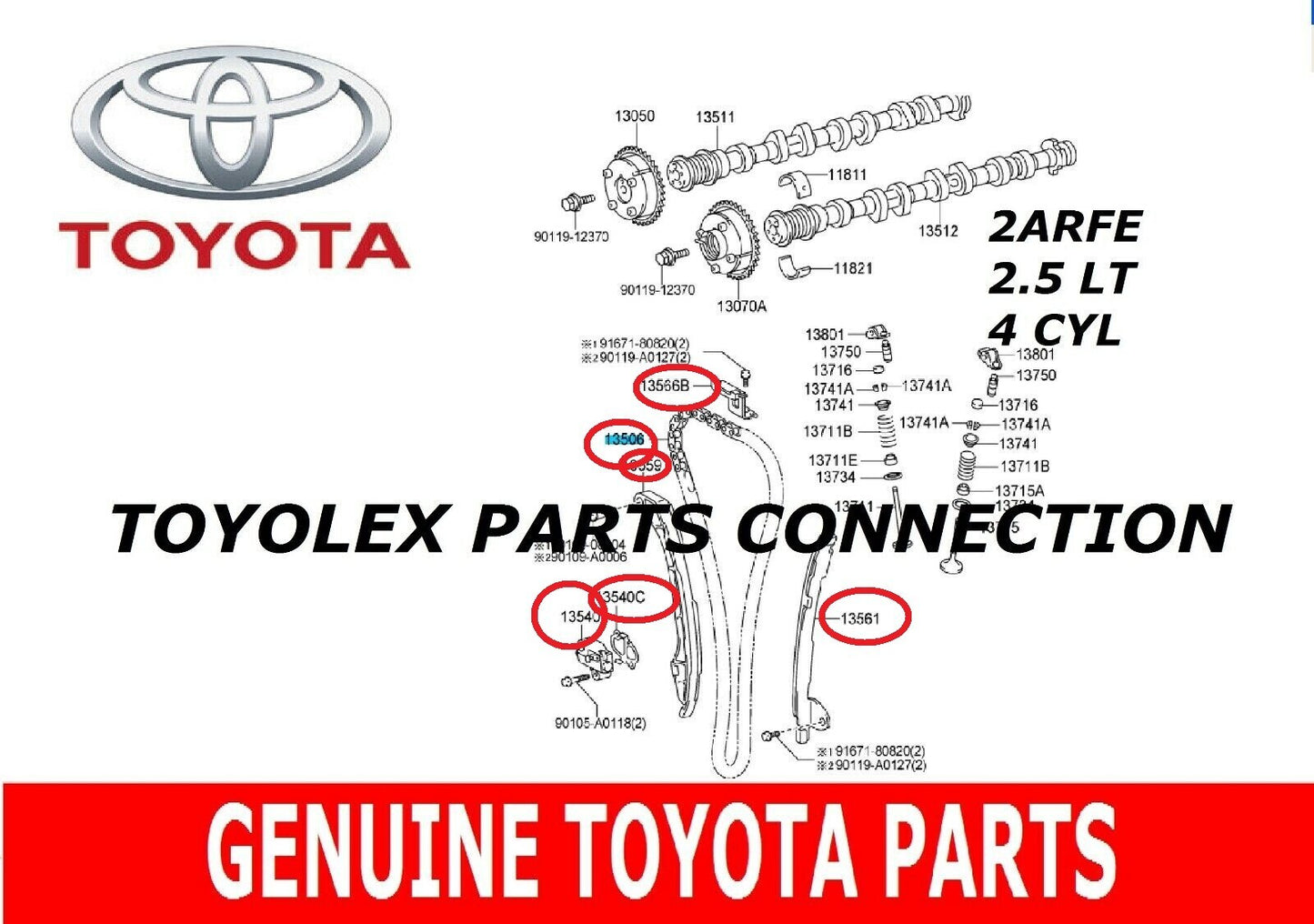 TOYOTA 2.5 2ARFE- 1ARFE 4 CYL FACTORY TIMING CHAIN KIT - SEE DIAGRAM