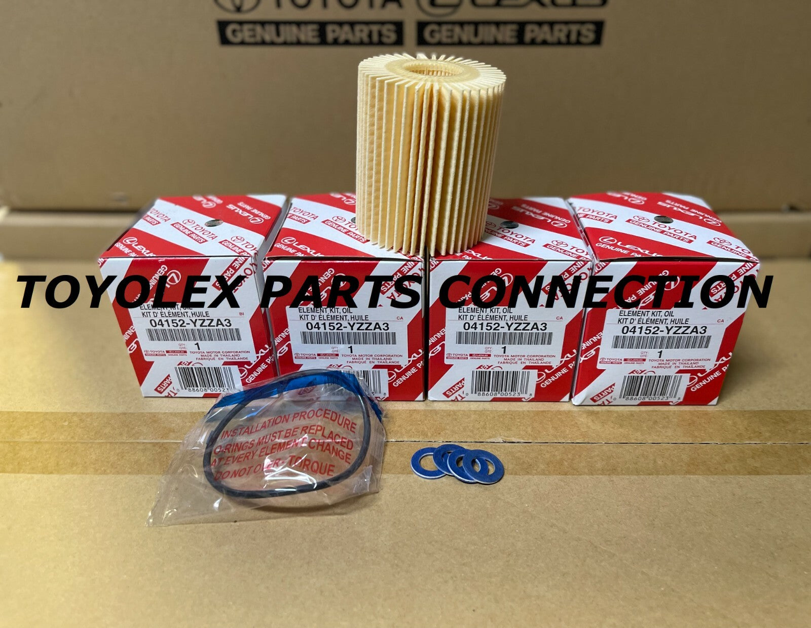 GENUINE TOYOTA LEXUS SET OF 4 OIL FILTERS W/ DRAIN PLUG GASKETS (04152-YZZA3)