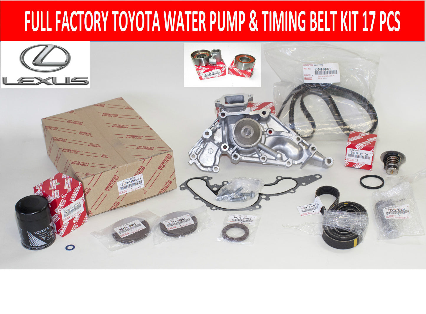 NEW GENUINE LEXUS / TOYOTA FULL OEM WATER PUMP TIMING BELT KIT 4.3 & 4.7L V8 ENG