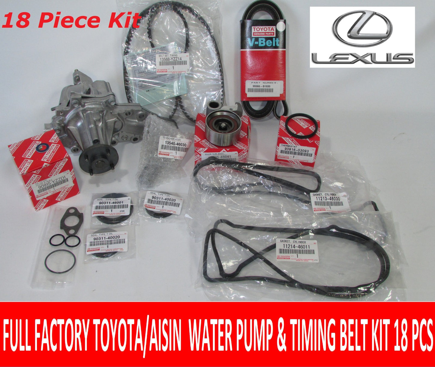 LEXUS GS300 IS300 1998-2001 FULL FACTORY TOYOTA 19 Pcs TIMING BELT KIT W PUMP