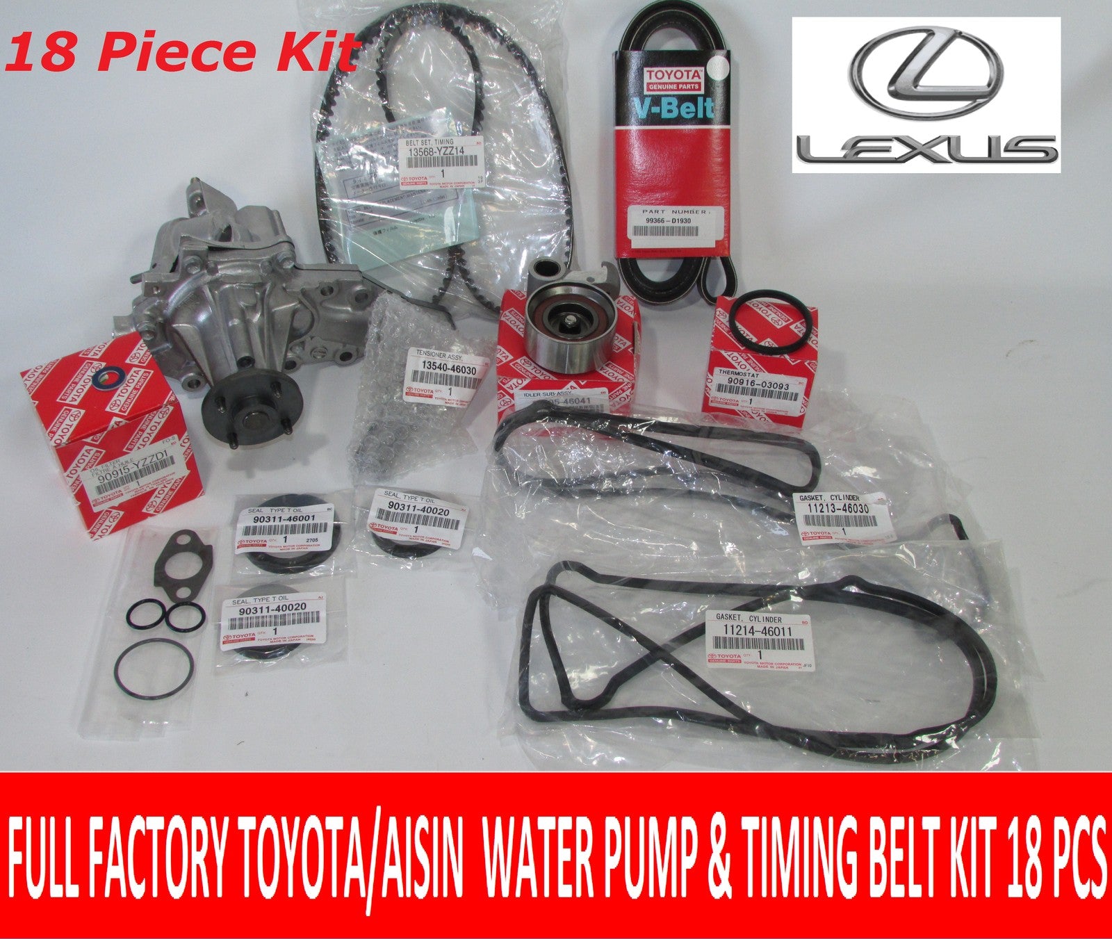 LEXUS GS300 IS300 1998-2001 FULL FACTORY TOYOTA 19 Pcs TIMING BELT KIT W PUMP