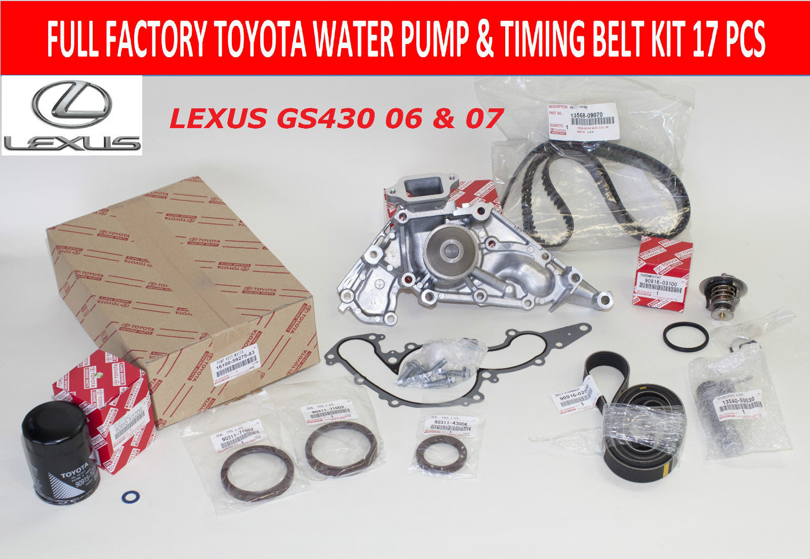 NEW LEXUS GS430 2006 2007 FACTORY OEM WATER PUMP TIMING BELT KIT V8 4.3L ENG