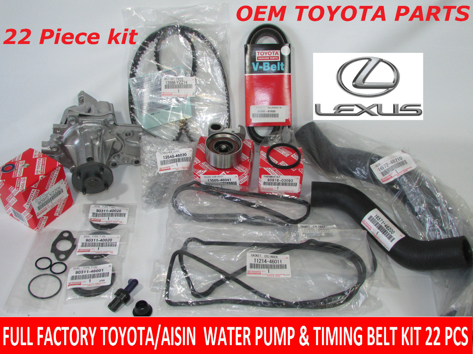 NEW LEXUS GS300 1998 TO 2000 FULL FACTORY TOYOTA 22 Pcs TIMING BELT KIT W PUMP